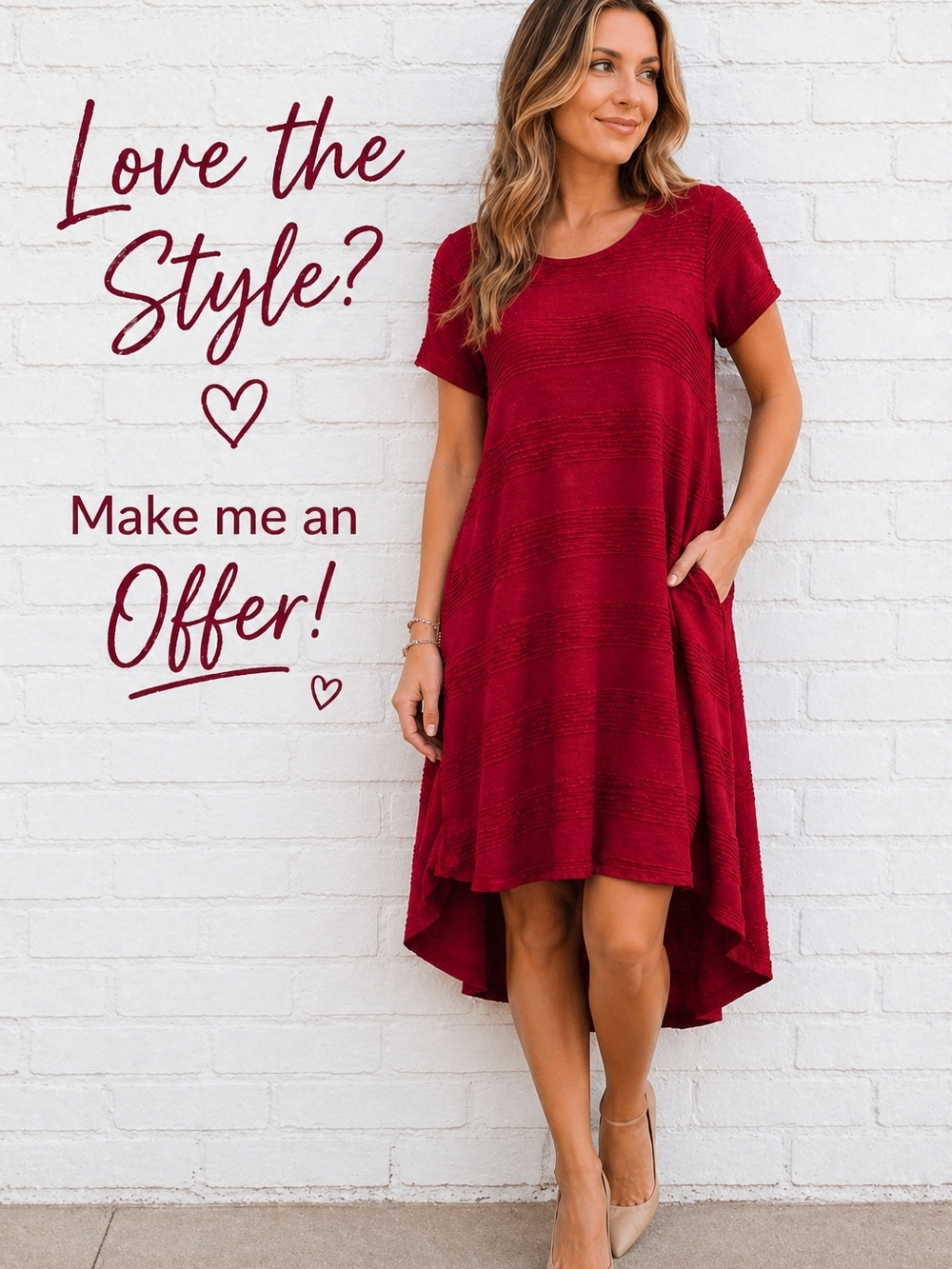 Lularoe Red Textured Carly Dress Small Hi-Low Swing Tunic Short Sleeve